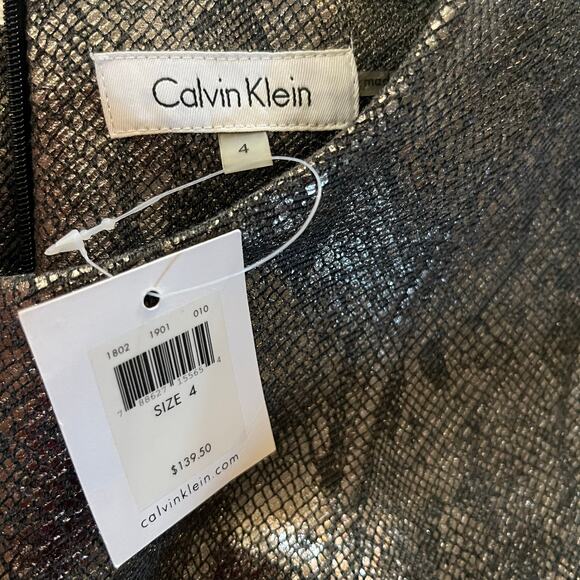 Calvin Klein Metallic Gunmetal Silver Snakeskin Sheath Dress Size 4 Sleeveless - Picture 4 of 7